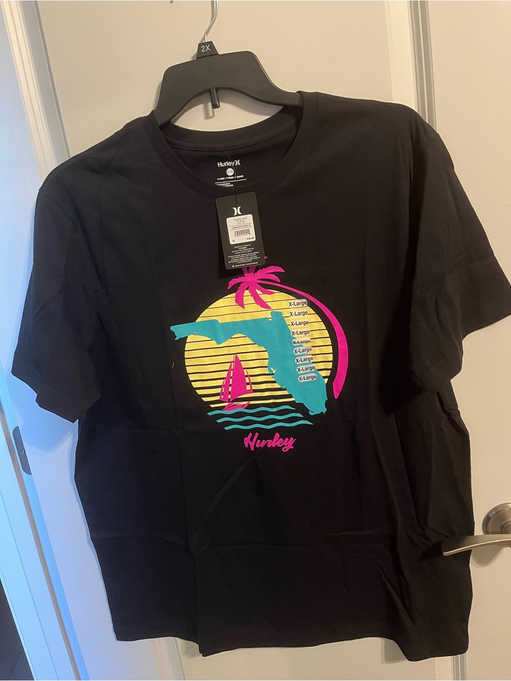 Hurley Black Tee with Pink Palm Graphic